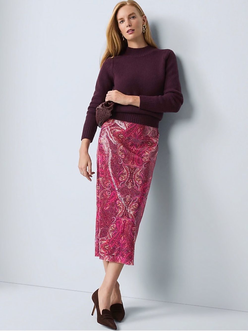 Ann Taylor Sequin Paisley Column Midi Skirt 846524